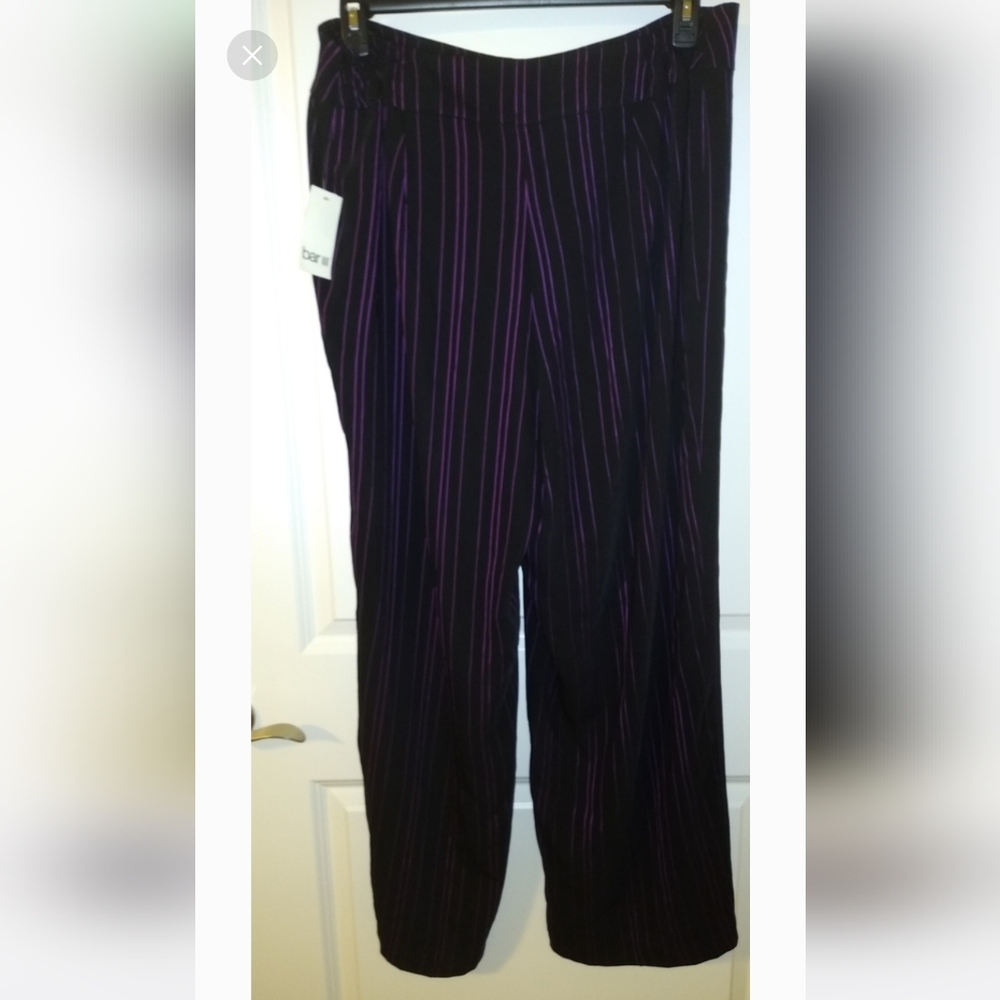 NEW BAR III Black w Purple Pin Striped Pants Slacks Lady's 14W PLUS